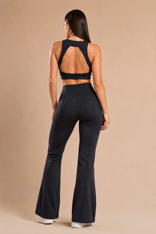 Conjunto Fitness Top ALÇA Única + Legging Flare  Legging Peças com Detalhes em Elástico Zero Transparência