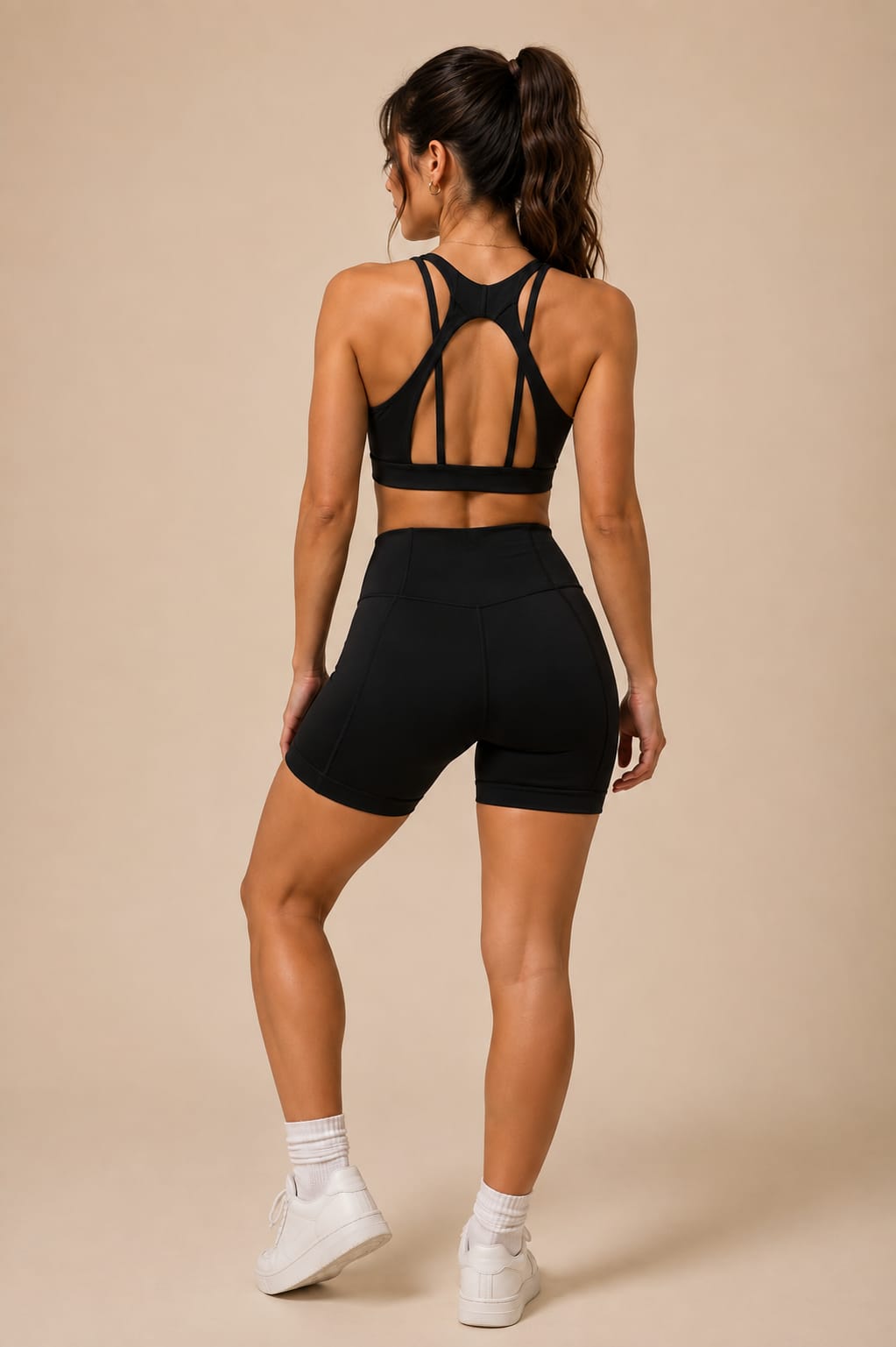 Conjunto Fitness Curto Cintura Alta Compressao Abdomem Zero Transparencia Poliamida